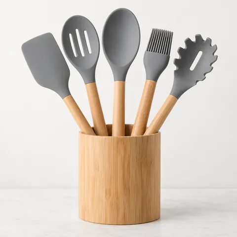Silicone and wooden utensils